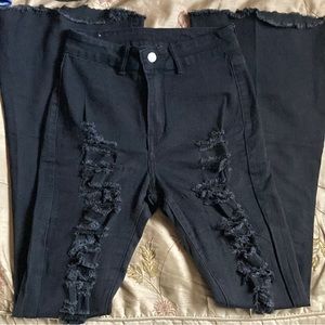 H&Y Fashion, size medium, high rise, flare, slim leg stretch fit, ripped jeans